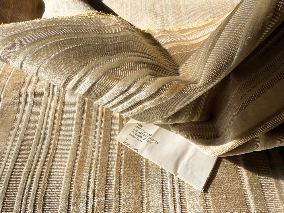 Brunschwig & Fils Lavinia Silk Velvet Cut Velvet Stripe Beige Cream White Tan Birch Very Heavy MSRP USD 436/Yard