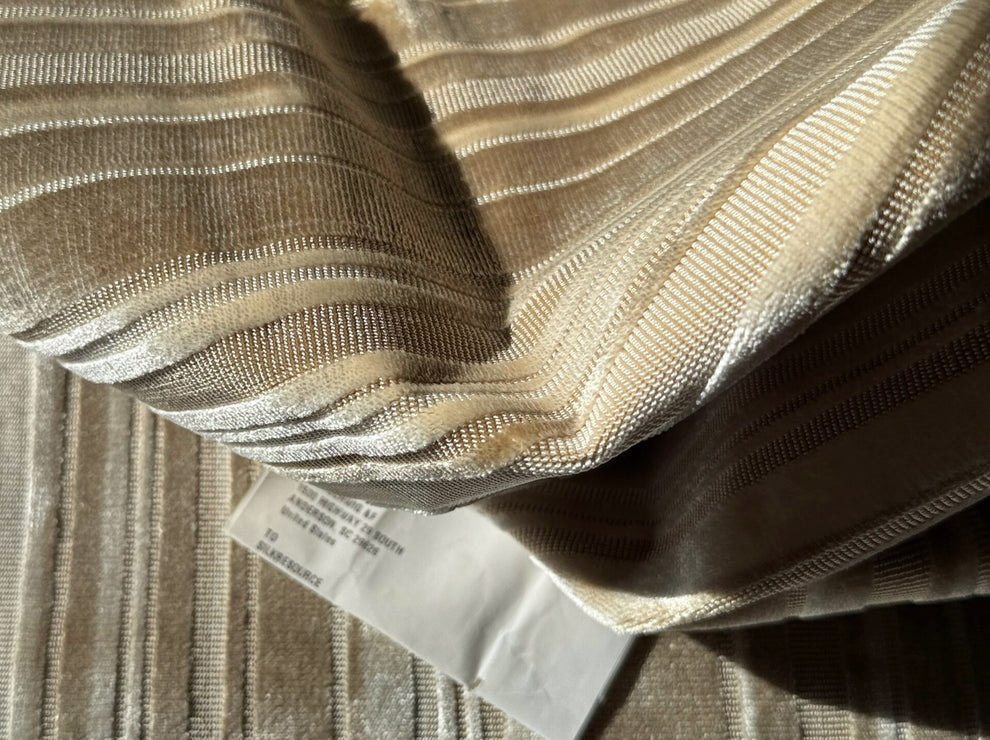 Brunschwig & Fils Lavinia Silk Velvet Cut Velvet Stripe Beige Cream White Tan Birch Very Heavy MSRP USD 436/Yard