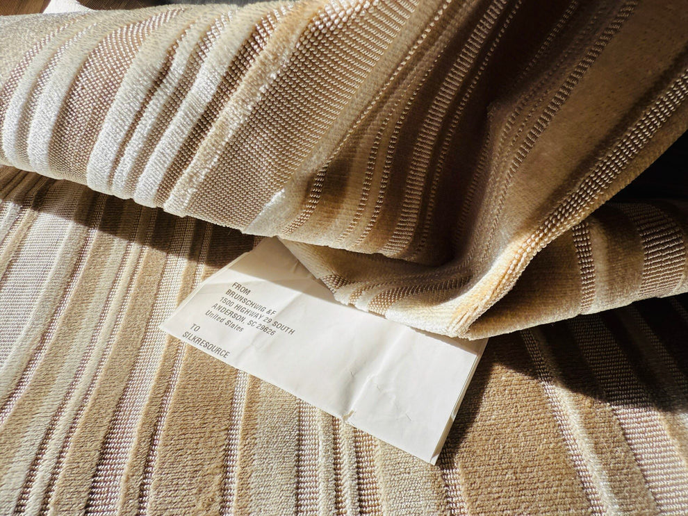 Brunschwig & Fils Lavinia Silk Velvet Cut Velvet Stripe Beige Cream White Tan Birch Very Heavy MSRP USD 436/Yard