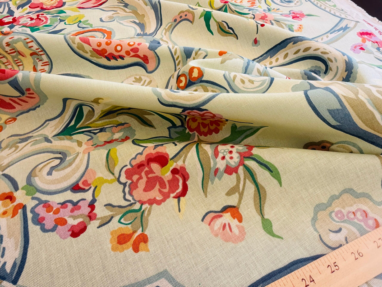 4.8Y Brunschwig &amp; Fils Sunderland Celedon Artistic Floral Linen/Cotton Historical Print Chintz MSRP$194/y