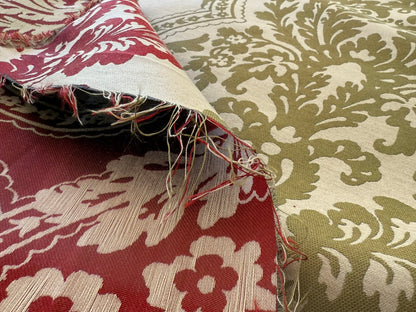 by yard Lee Jofa Mulberry Home Staveley Damask Ruby Olive Green Red White Floral Stripe MSRP USD 196/y