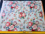 Scalamandre Chatsworth Chintz Fh Aqua Blue Pink Red Green Multi Color Rose Peony Bouquet with Ribbon English Garden Historical Prints Bouquet USD 364/y