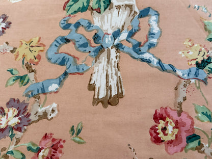 Scalamandre Fonthill Chatsworth Chintz Salmon Pink Blue Red Green Multi Color Rose Peony Bouquet with Ribbon English Garden Historical Prints Bouquet $364/y