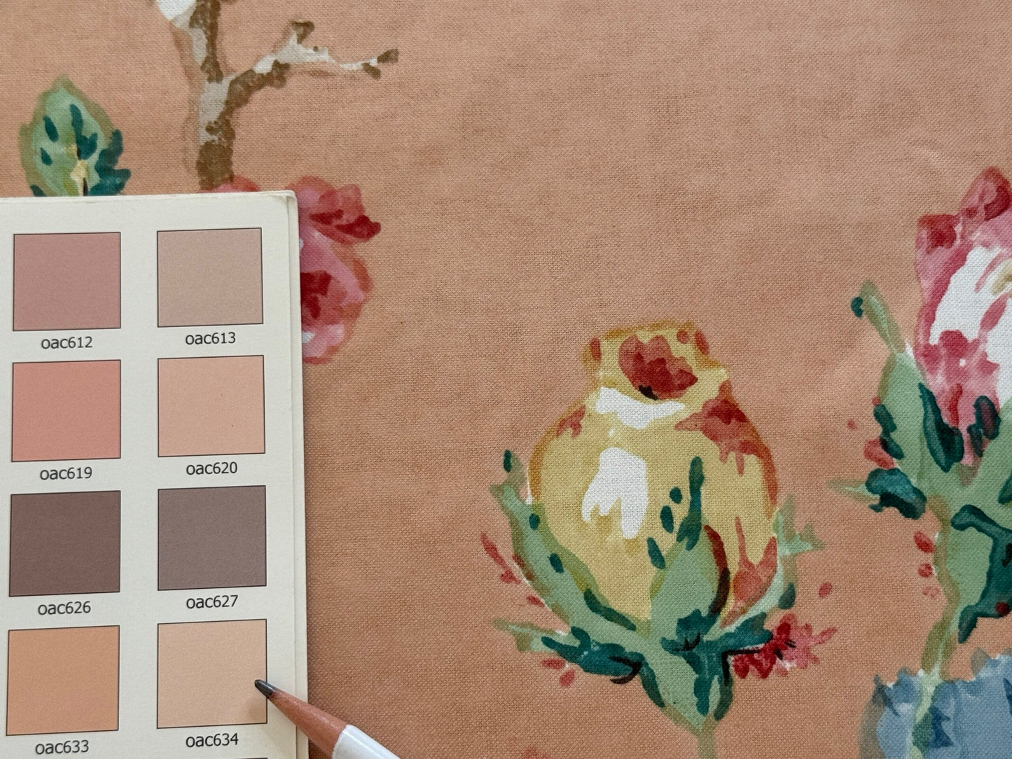 Scalamandre Fonthill Chatsworth Chintz Salmon Pink Blue Red Green Multi Color Rose Peony Bouquet with Ribbon English Garden Historical Prints Bouquet $364/y