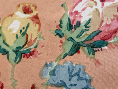 Scalamandre Fonthill Chatsworth Chintz Salmon Pink Blue Red Green Multi Color Rose Peony Bouquet with Ribbon English Garden Historical Prints Bouquet $364/y