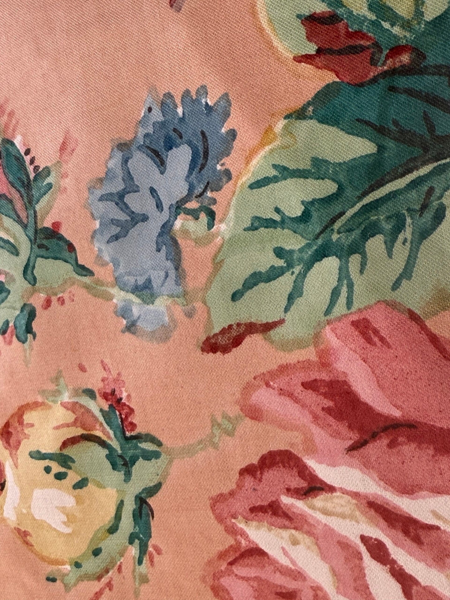 Scalamandre Fonthill Chatsworth Chintz Salmon Pink Blue Red Green Multi Color Rose Peony Bouquet with Ribbon English Garden Historical Prints Bouquet $364/y