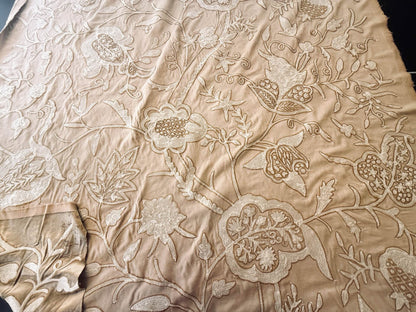 Bty Scalamandre Sikandra Velour Crewel On Velvet Hand Embroidery Wool on Cotton Gold and White MSRP USD 568/Y