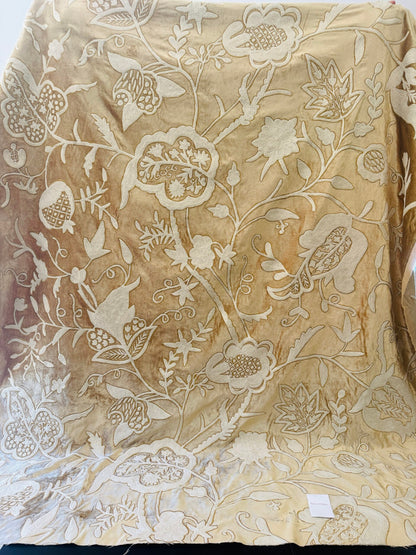 Bty Scalamandre Sikandra Velour Crewel On Velvet Hand Embroidery Wool on Cotton Gold and White MSRP USD 568/Y