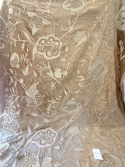 Bty Scalamandre Sikandra Velour Crewel On Velvet Hand Embroidery Wool on Cotton Gold and White MSRP USD 568/Y