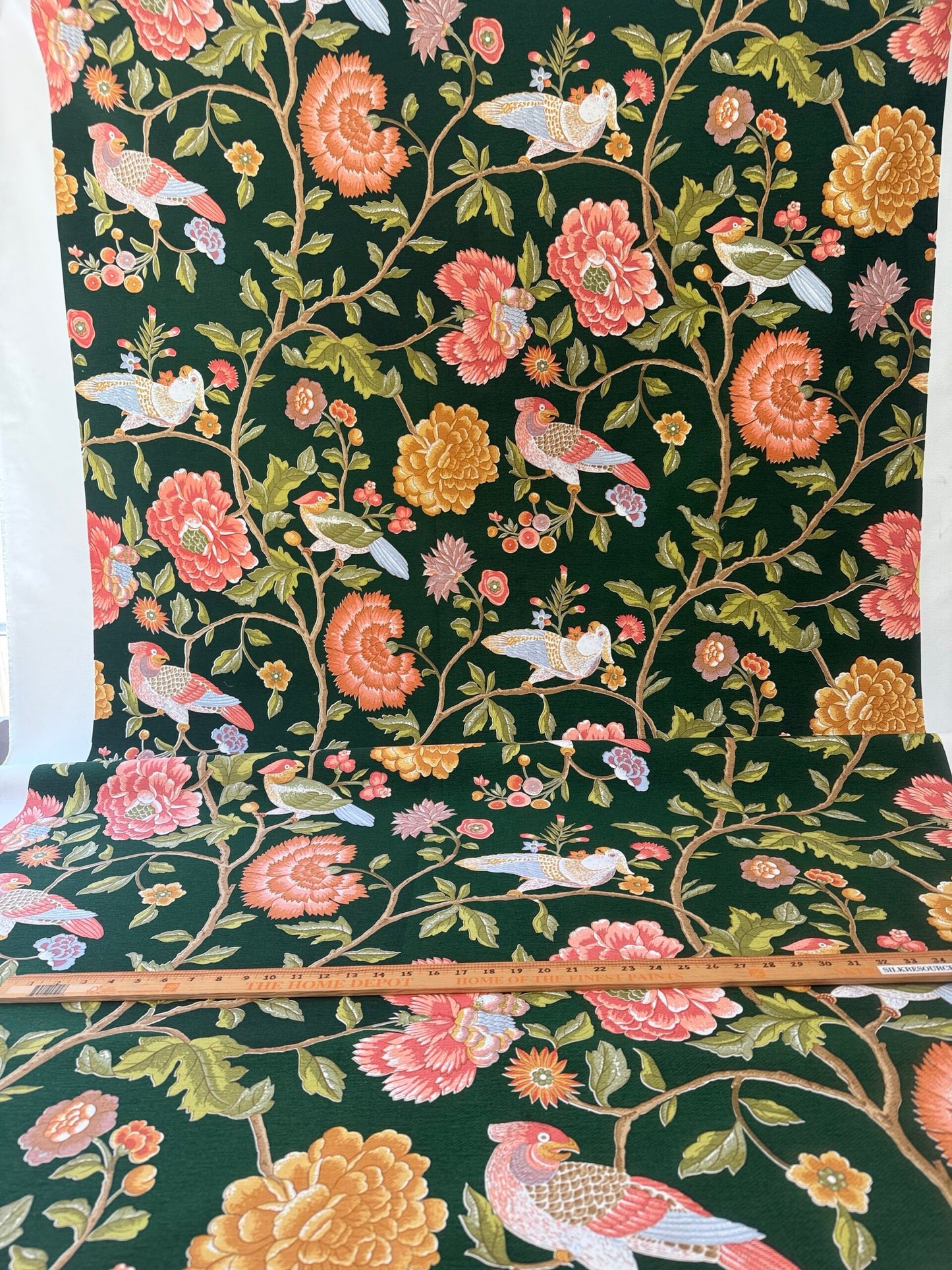 Scalamandre Old World Weavers Troutbeck Parrot Kanchou Tropical Bird in Tree of Life Peony Deep Green Spectacular MSRP USD420/Y