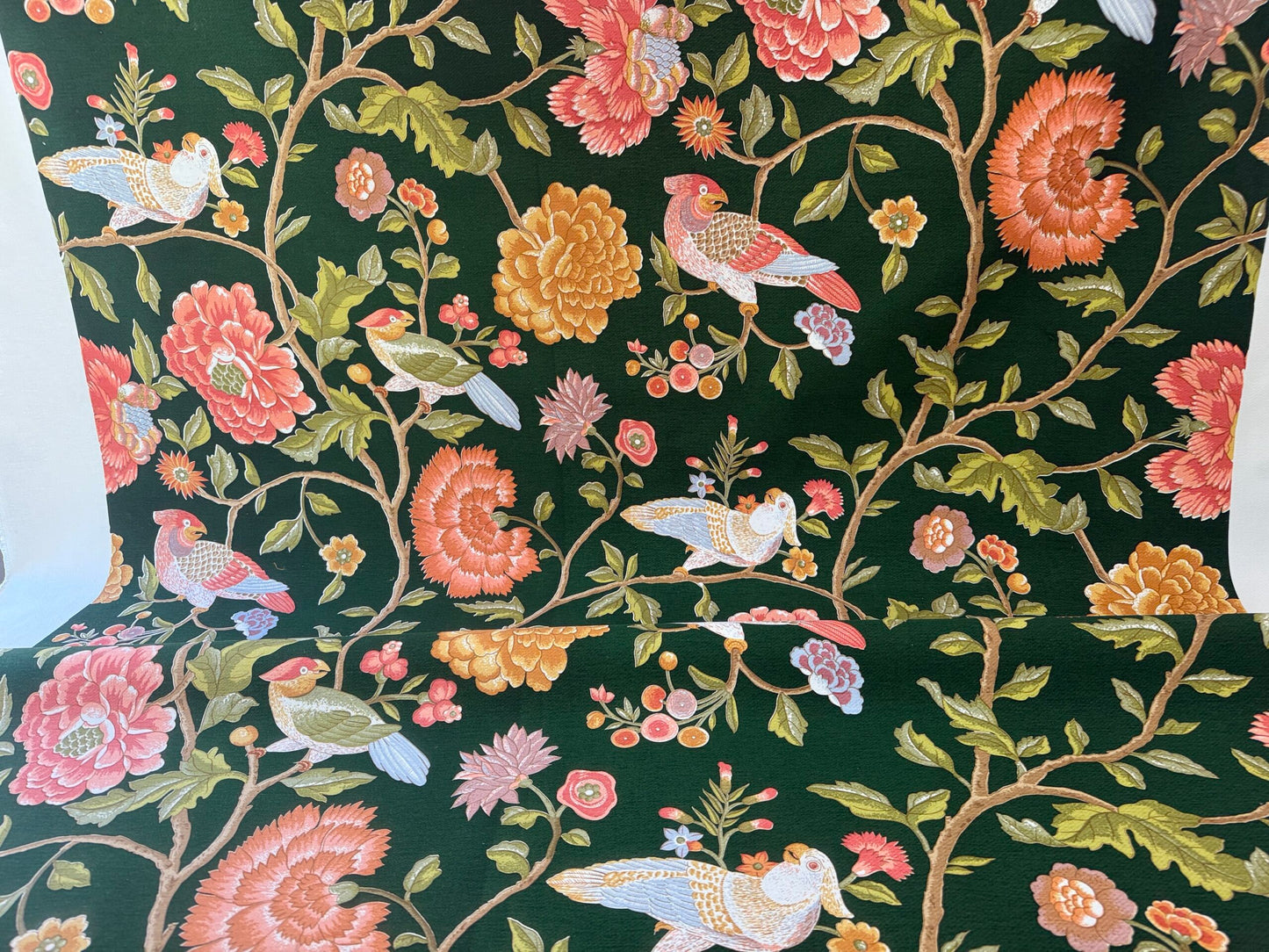 Scalamandre Old World Weavers Troutbeck Parrot Kanchou Tropical Bird in Tree of Life Peony Deep Green Spectacular MSRP USD420/Y