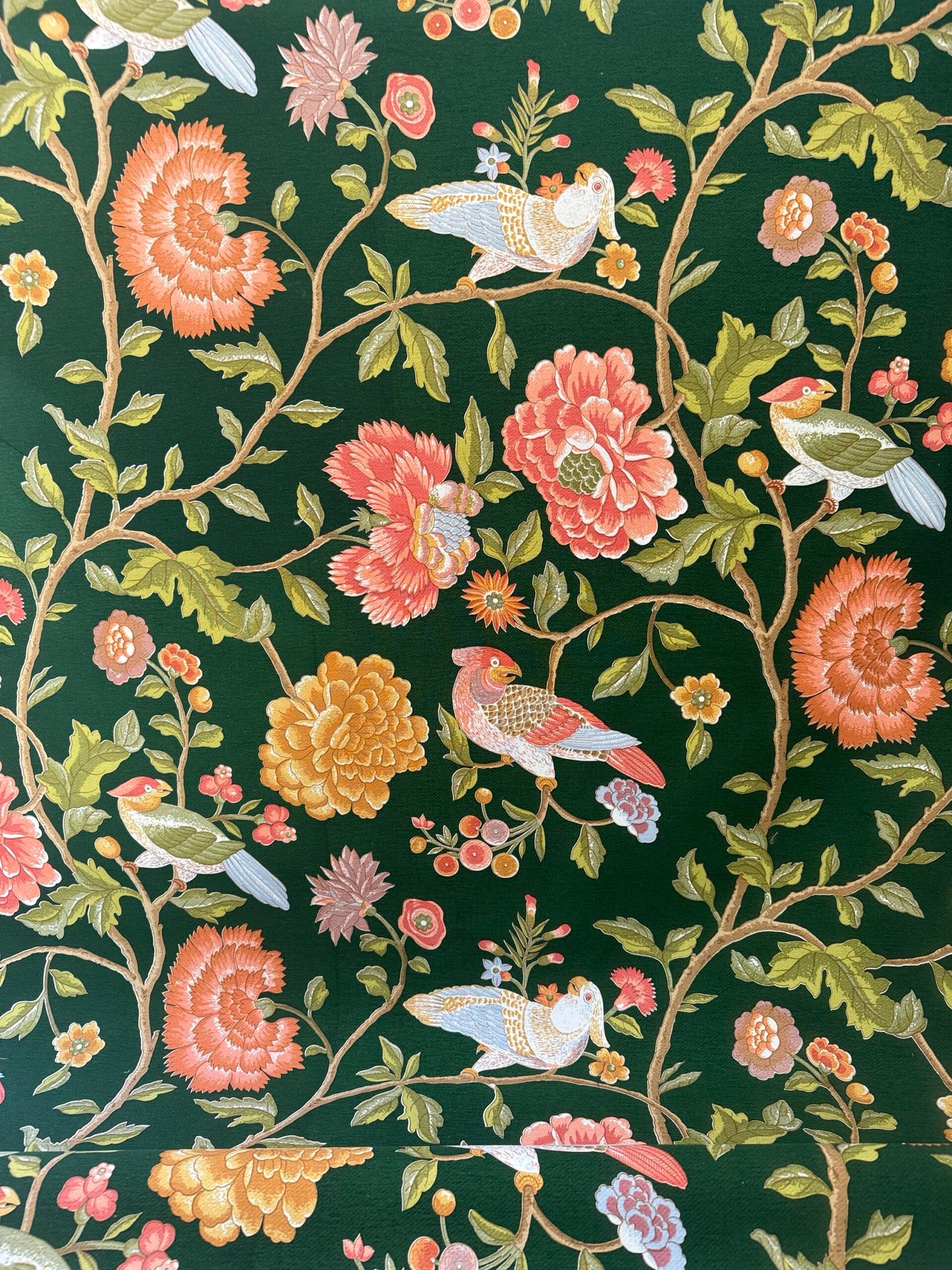 Scalamandre Old World Weavers Troutbeck Parrot Kanchou Tropical Bird in Tree of Life Peony Deep Green Spectacular MSRP USD420/Y