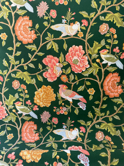 Scalamandre Old World Weavers Troutbeck Parrot Kanchou Tropical Bird in Tree of Life Peony Deep Green Spectacular MSRP USD420/Y