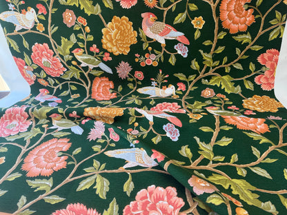 Scalamandre Old World Weavers Troutbeck Parrot Kanchou Tropical Bird in Tree of Life Peony Deep Green Spectacular MSRP USD420/Y