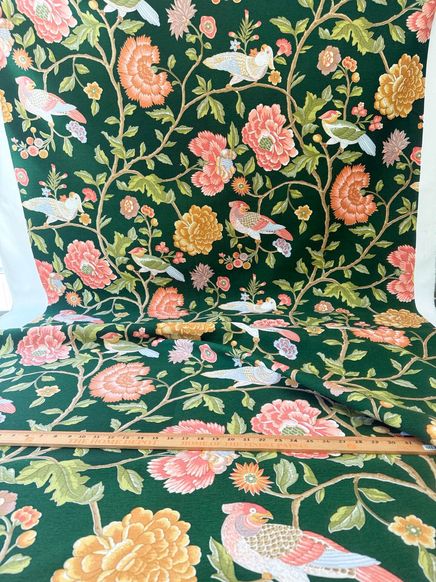 Scalamandre Old World Weavers Troutbeck Parrot Kanchou Tropical Bird in Tree of Life Peony Deep Green Spectacular MSRP USD420/Y