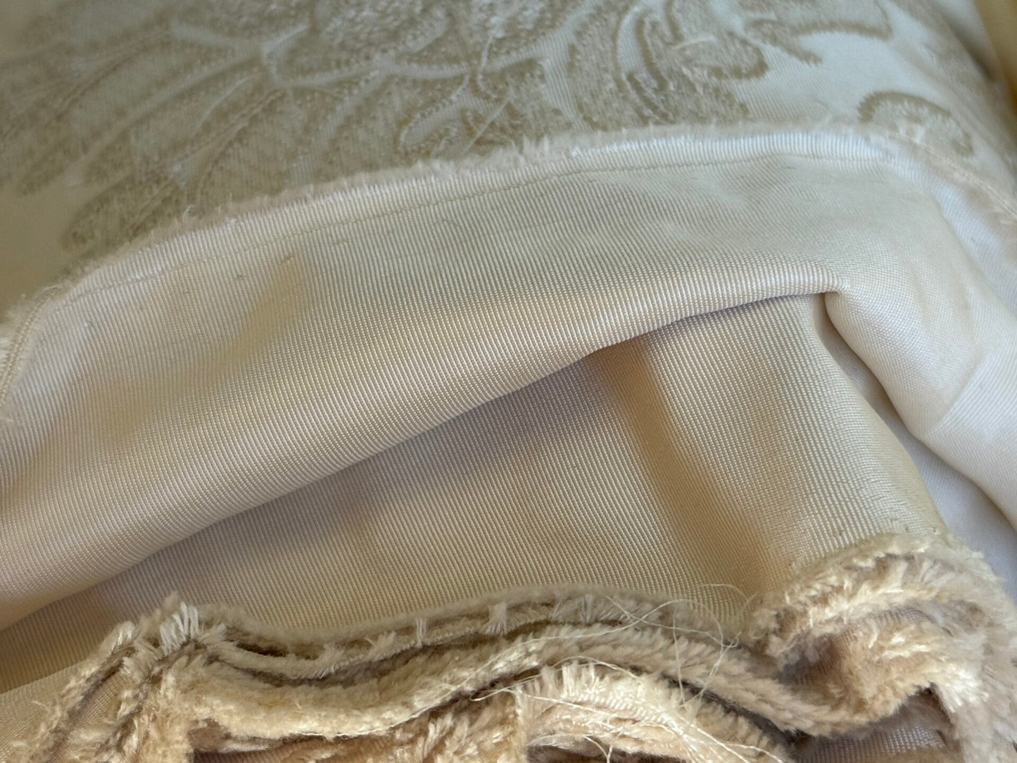 Lovelace Embroidery on Silk Faille Renaissance Damask Cameo Ivory White MSRP USD 413