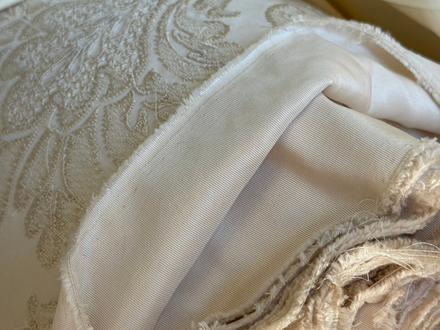 Lovelace Embroidery on Silk Faille Renaissance Damask Cameo Ivory White MSRP USD 413
