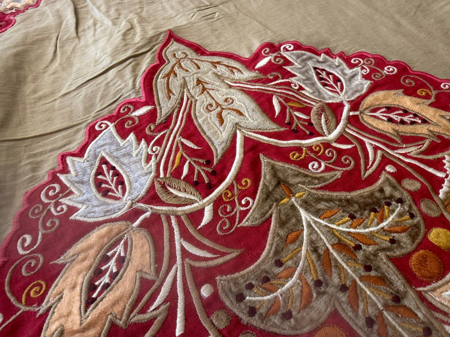 Lee Jofa Alexandria Silk Linen Embroidery Velvet Applique Museum Quality Red Gold Copper MSRP$560/y