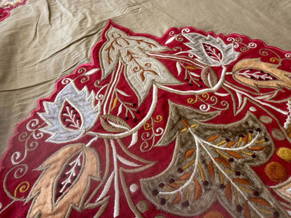 Lee Jofa Alexandria Silk Linen Embroidery Velvet Applique Museum Quality Red Gold Copper MSRP$560/y