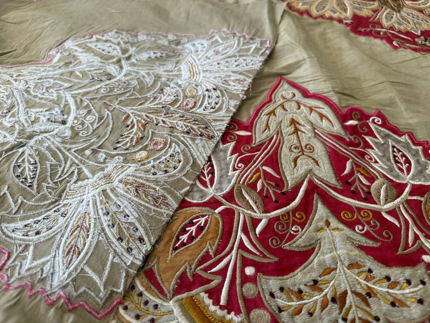 Lee Jofa Alexandria Silk Linen Embroidery Velvet Applique Museum Quality Red Gold Copper MSRP$560/y
