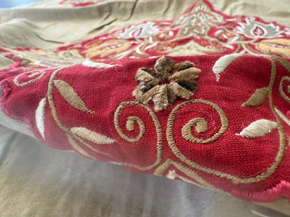 Lee Jofa Alexandria Silk Linen Embroidery Velvet Applique Museum Quality Red Gold Copper MSRP$560/y