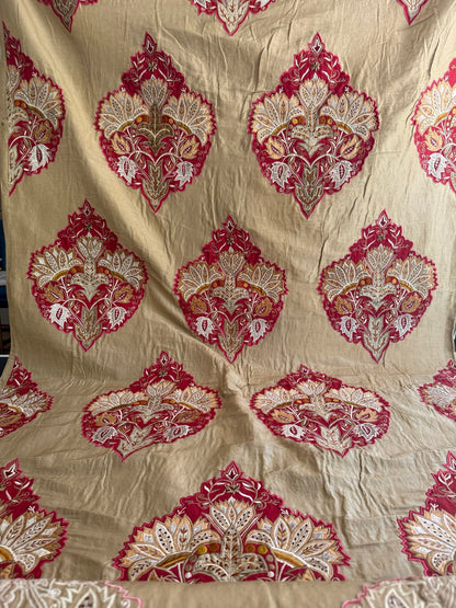 Lee Jofa Alexandria Silk Linen Embroidery Velvet Applique Museum Quality Red Gold Copper MSRP$560/y