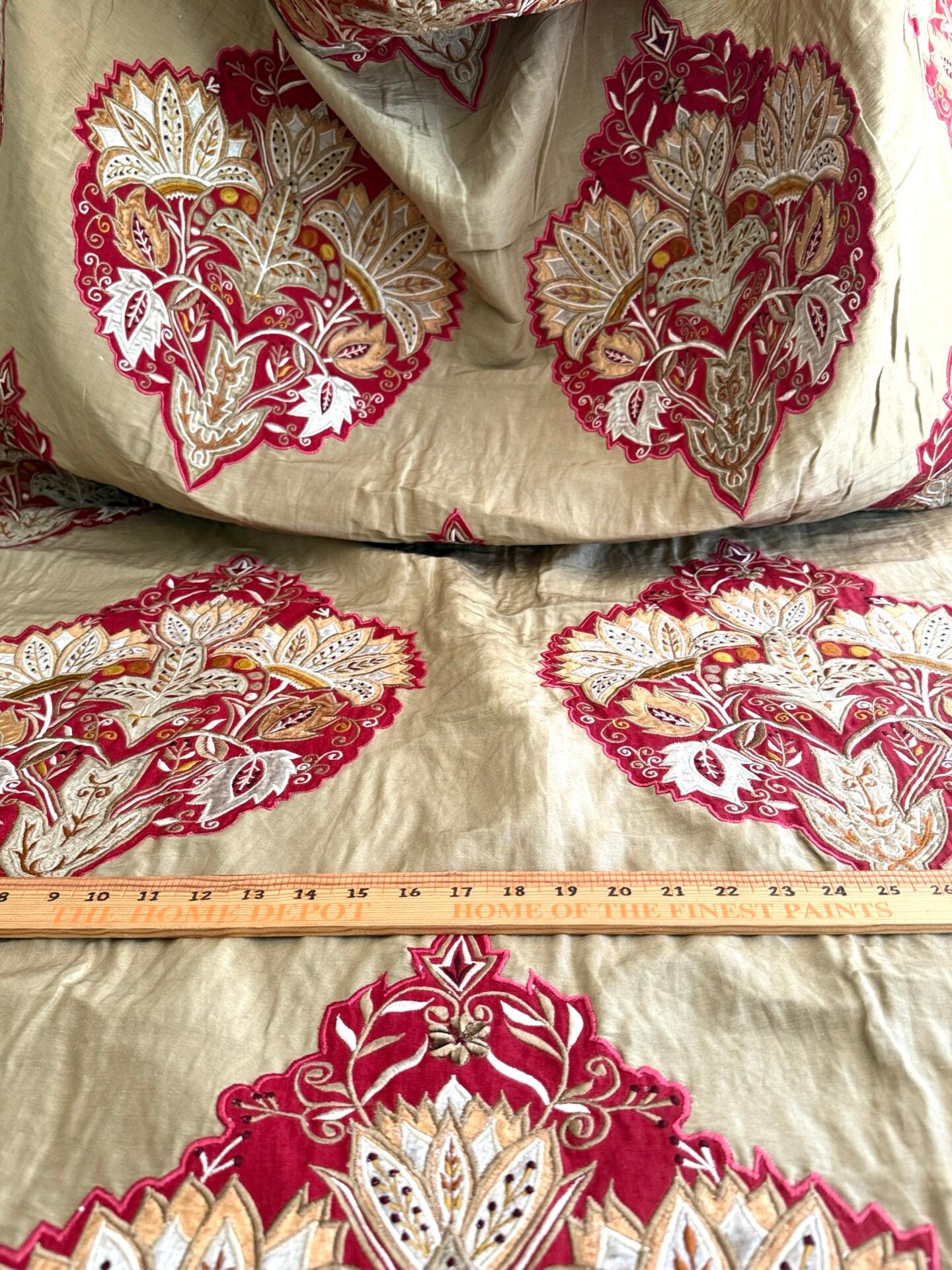 Lee Jofa Alexandria Silk Linen Embroidery Velvet Applique Museum Quality Red Gold Copper MSRP$560/y