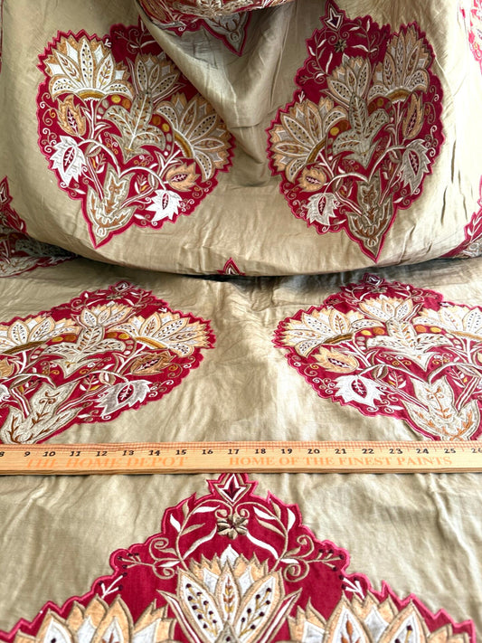 Lee Jofa Alexandria Silk Linen Embroidery Velvet Applique Museum Quality Red Gold Copper MSRP$560/y