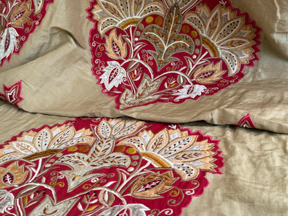 Lee Jofa Alexandria Silk Linen Embroidery Velvet Applique Museum Quality Red Gold Copper MSRP$560/y