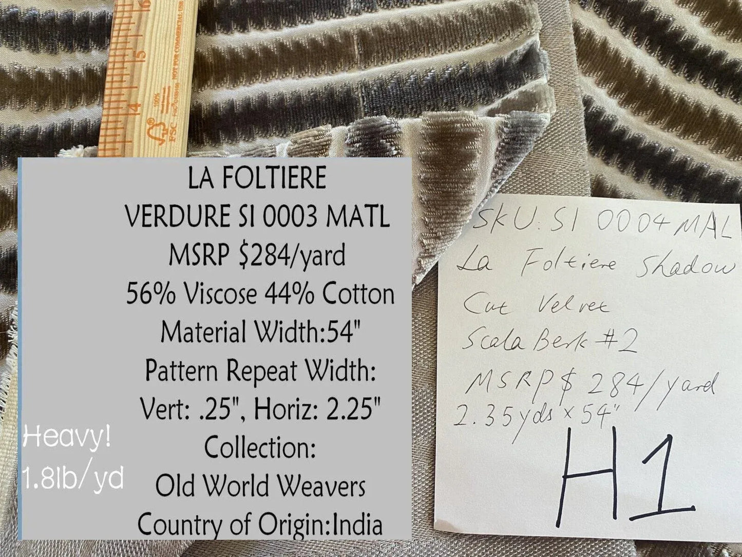 Scalamandre La Foltiere Cut Velvet In Wheat Grey 2.35yd Panel MSRP USD 284/Y