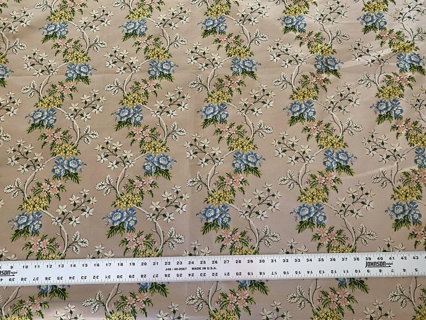 2.5y Tassinari &amp; Chatel Scalamandre 100% Silk Lampas “la Favorite” Flower Lace Pink Blue Green Yellow MSRP USD 2180/yard