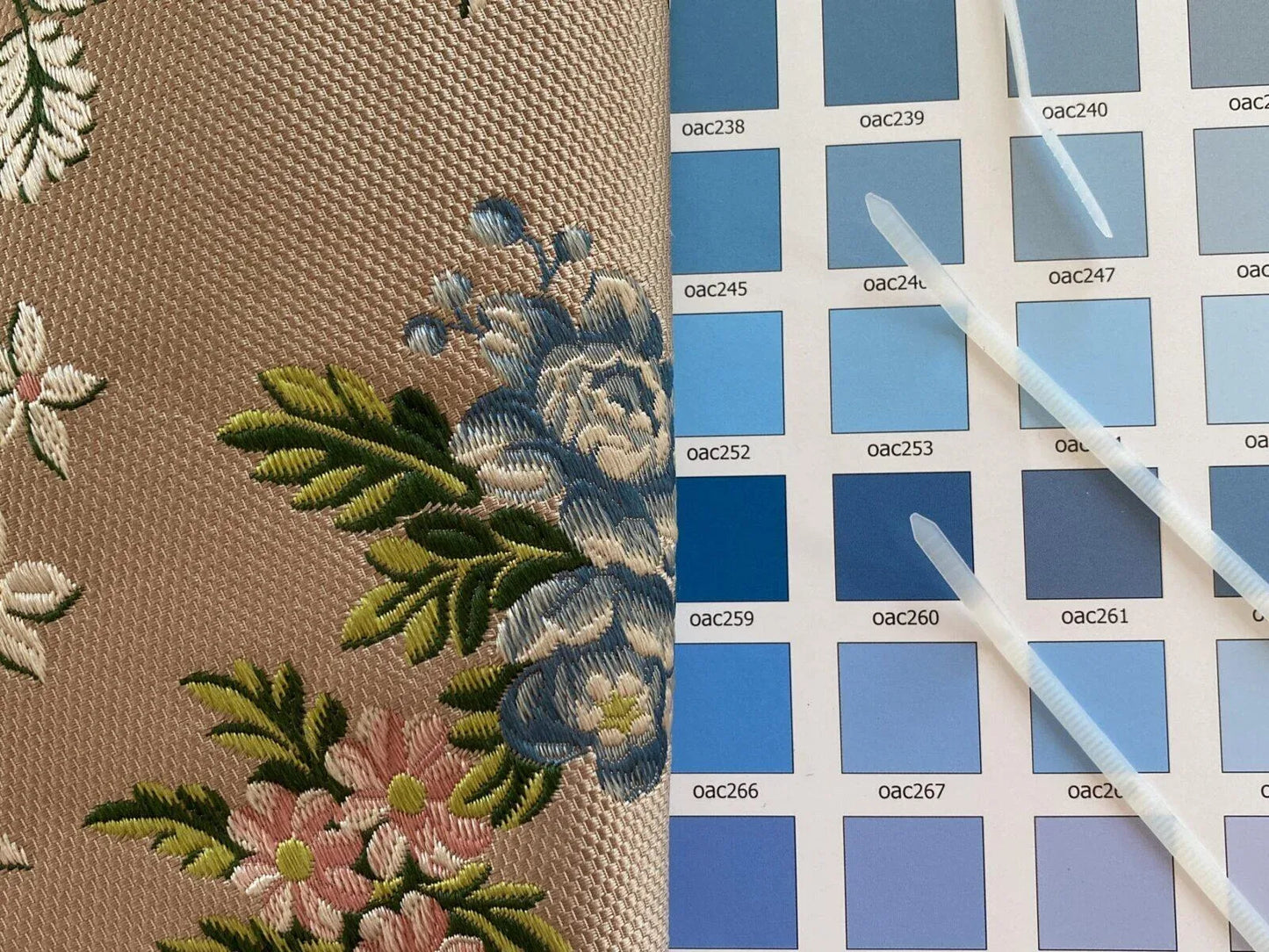 2.5y Tassinari &amp; Chatel Scalamandre 100% Silk Lampas “la Favorite” Flower Lace Pink Blue Green Yellow MSRP USD 2180/yard