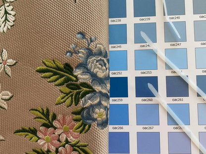 2.5y Tassinari &amp; Chatel Scalamandre 100% Silk Lampas “la Favorite” Flower Lace Pink Blue Green Yellow MSRP USD 2180/yard