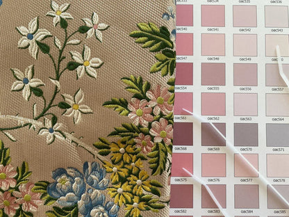 2.5y Tassinari &amp; Chatel Scalamandre 100% Silk Lampas “la Favorite” Flower Lace Pink Blue Green Yellow MSRP USD 2180/yard