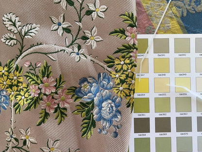 2.5y Tassinari &amp; Chatel Scalamandre 100% Silk Lampas “la Favorite” Flower Lace Pink Blue Green Yellow MSRP USD 2180/yard