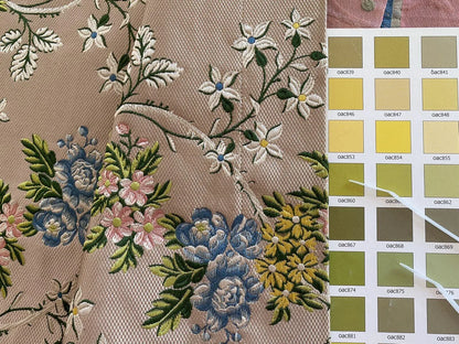 2.5y Tassinari &amp; Chatel Scalamandre 100% Silk Lampas “la Favorite” Flower Lace Pink Blue Green Yellow MSRP USD 2180/yard