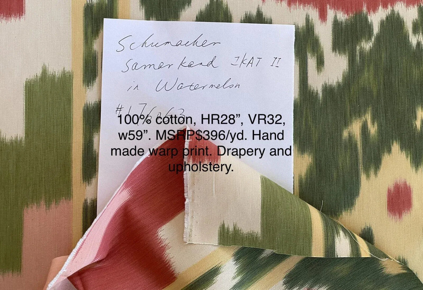 2.67Y F schumacher Samarkand II Warp PRINT Watermelon SPECIAL ORDER - Special Order