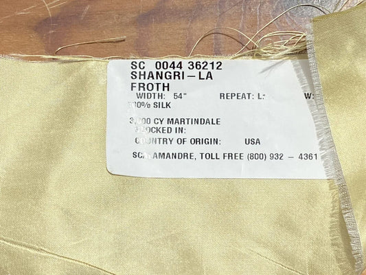 Bty Scalamandre Shangri-la Silk Dupioni "froth" Light Yellow Gold MSRP USD 158Y