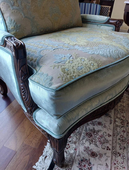 Scalamandre Lacerta Damask Cut Velvet Aqua Chartreuse MSRP USD 256/Y