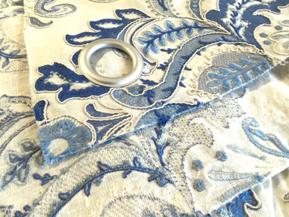 4 Berkbox54  1.4yard Scalamandre AVA DAMASK EMBROIDERY Linen Damask Blue on White MSRP $391/Y