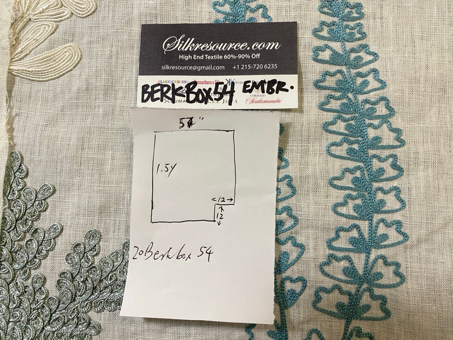 20 Berkbox54 1.25Y Scalamandre Harbor Green Seaweeds Ocean Plants Coral Reef Embroidery Linen MSRP USD 288