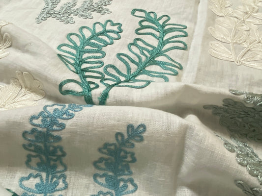 20 Berkbox54 1.25Y Scalamandre Harbor Green Seaweeds Ocean Plants Coral Reef Embroidery Linen MSRP USD 288