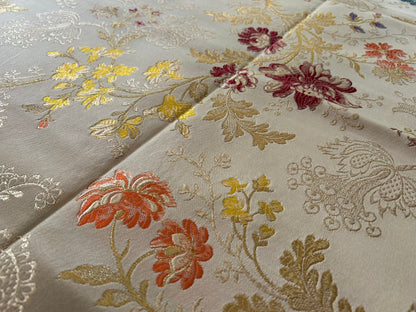 1 yard High End Renaissance Lampas Spanish Valencia Metallic Brocade Garland red green gold on Cream