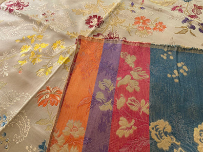 1 yard High End Renaissance Lampas Spanish Valencia Metallic Brocade Garland red green gold on Cream