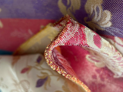 1 yard High End Renaissance Lampas Spanish Valencia Metallic Brocade Garland red green gold on Cream