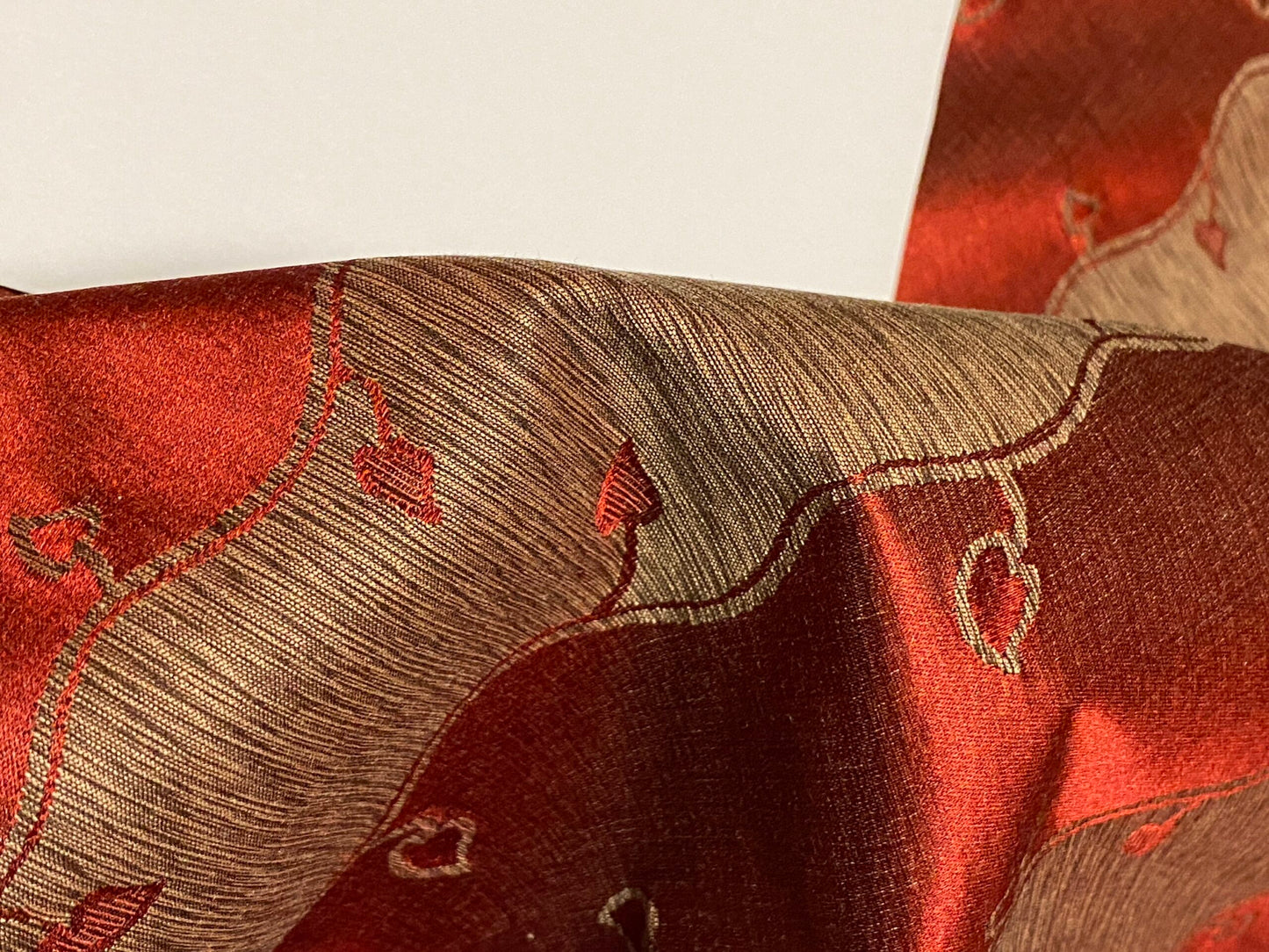 Old World Weavers Silk Leaves Stripe Russet Red Foliage Lampas MSRP USD216/y