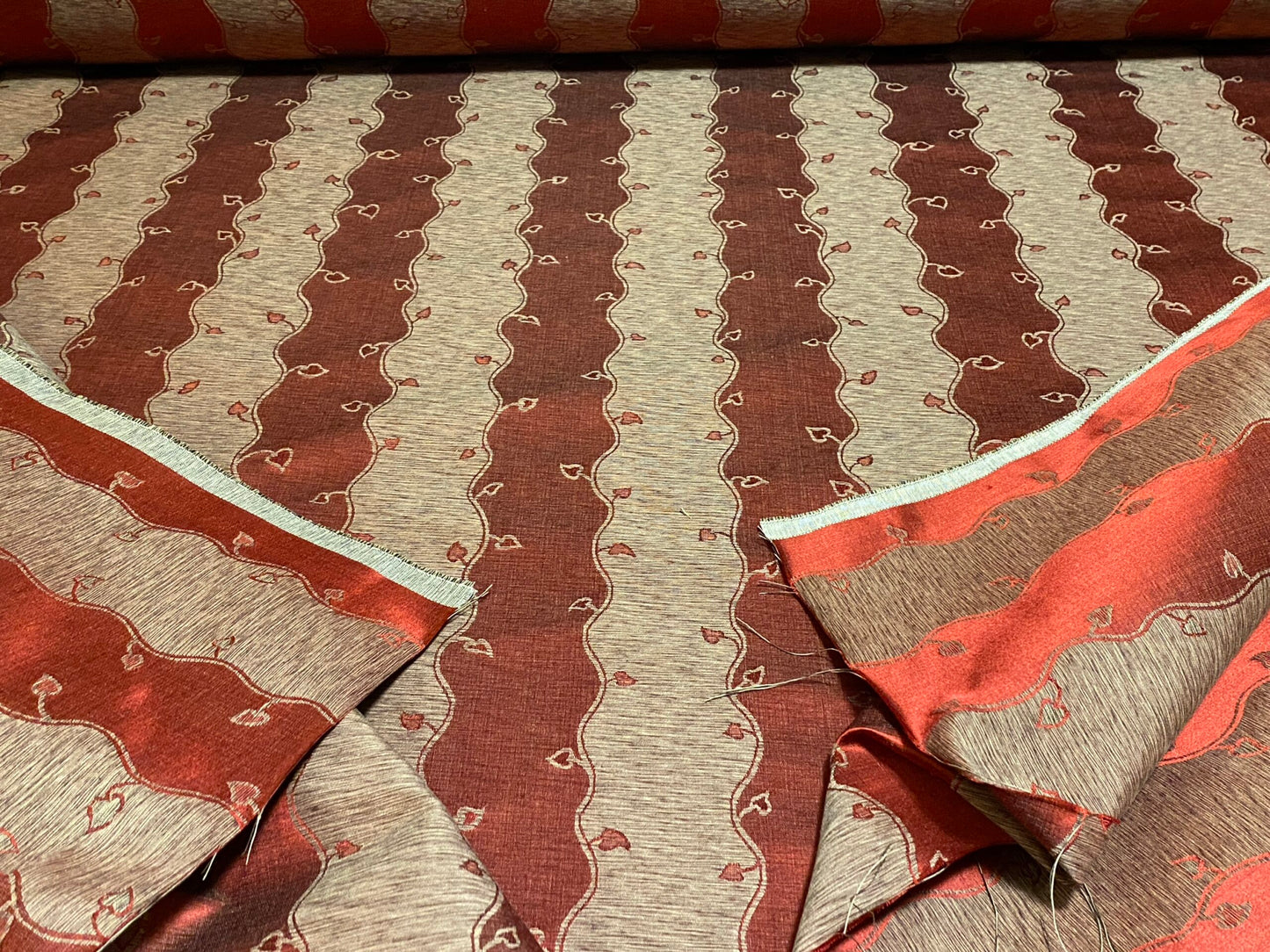 Old World Weavers Silk Leaves Stripe Russet Red Foliage Lampas MSRP USD216/y