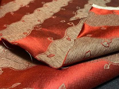 Old World Weavers Silk Leaves Stripe Russet Red Foliage Lampas MSRP USD216/y