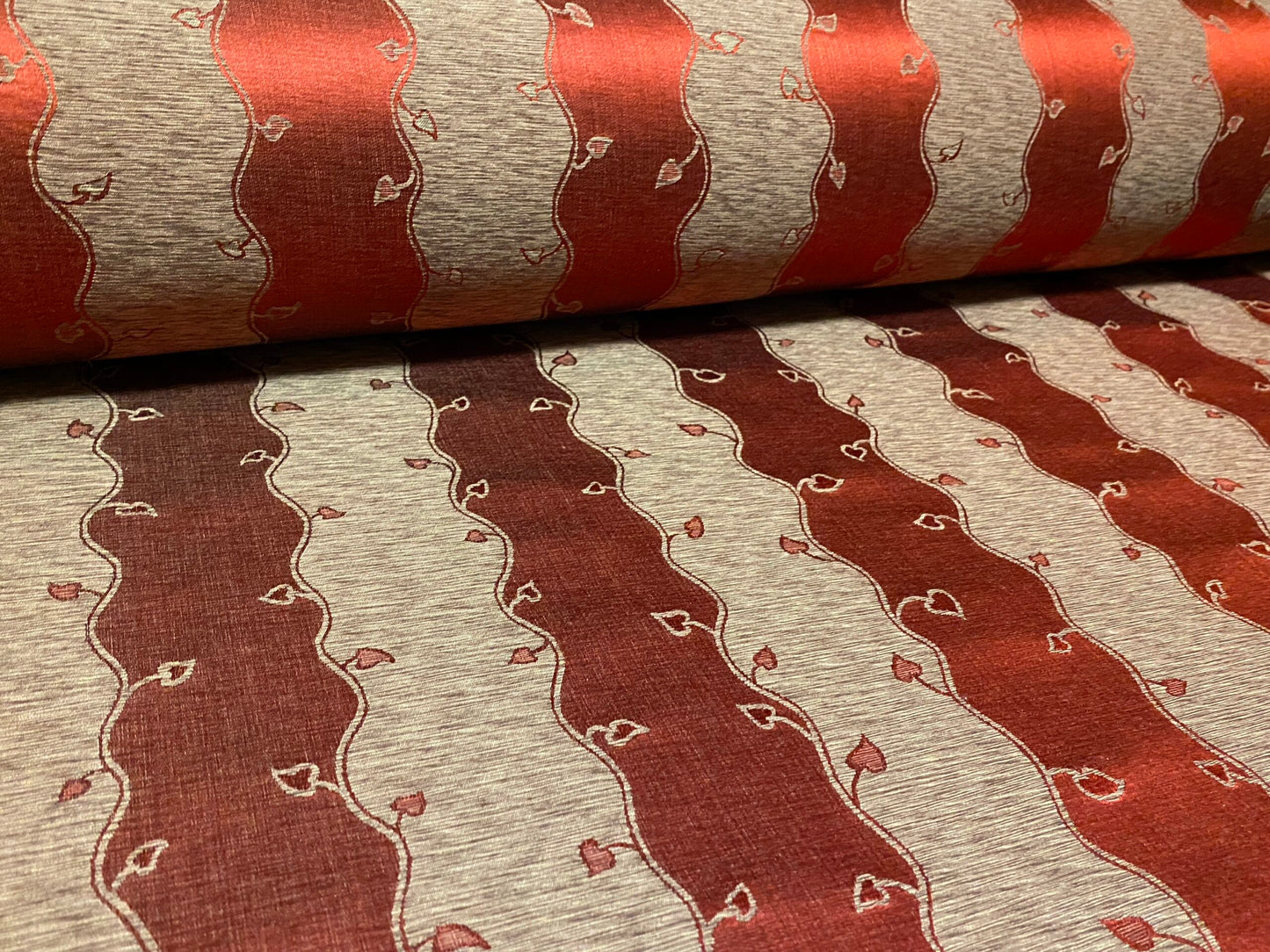 Old World Weavers Silk Leaves Stripe Russet Red Foliage Lampas MSRP USD216/y