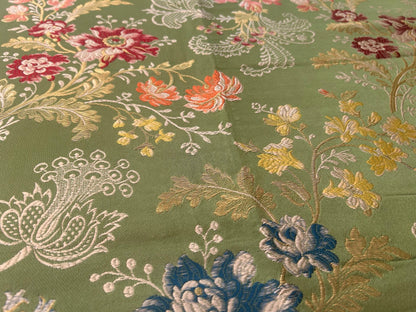 High End Renaissance Lampas Spanish Valencia Metallic Brocade Garland red green gold on Green